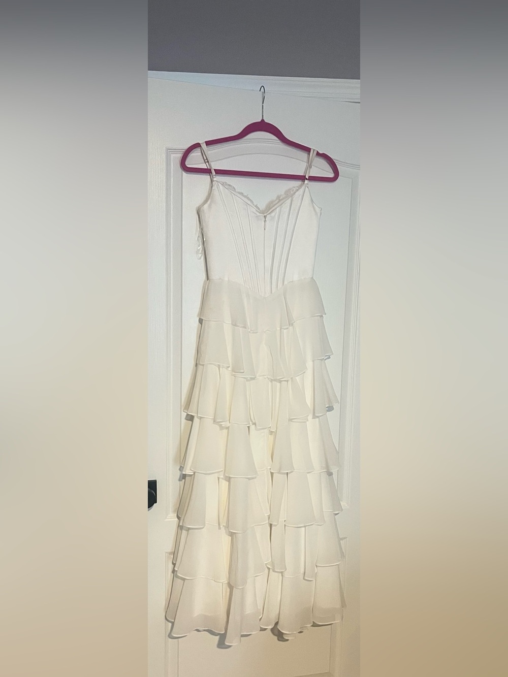 Women's Ivory Tiered A-Line Ruffle Skirt with Spaghetti Straps
